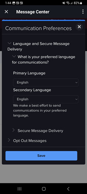 The communication preferences on the Android Phone. 